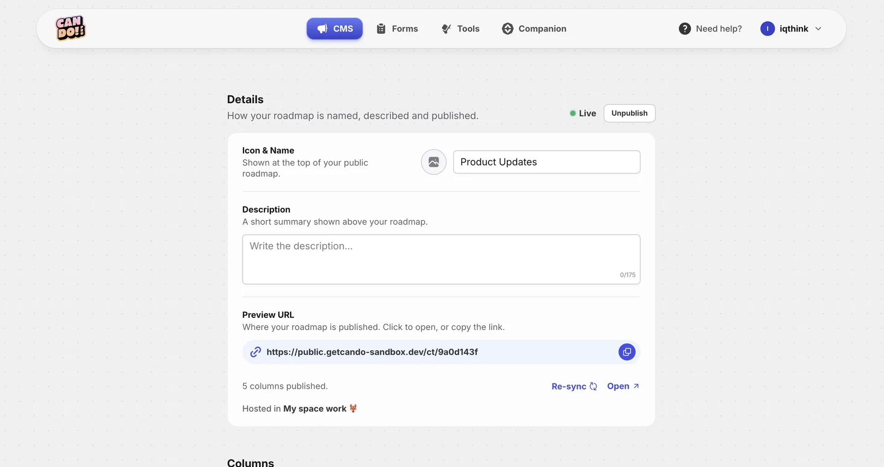 Publish your roadmap — Can Do on desktop